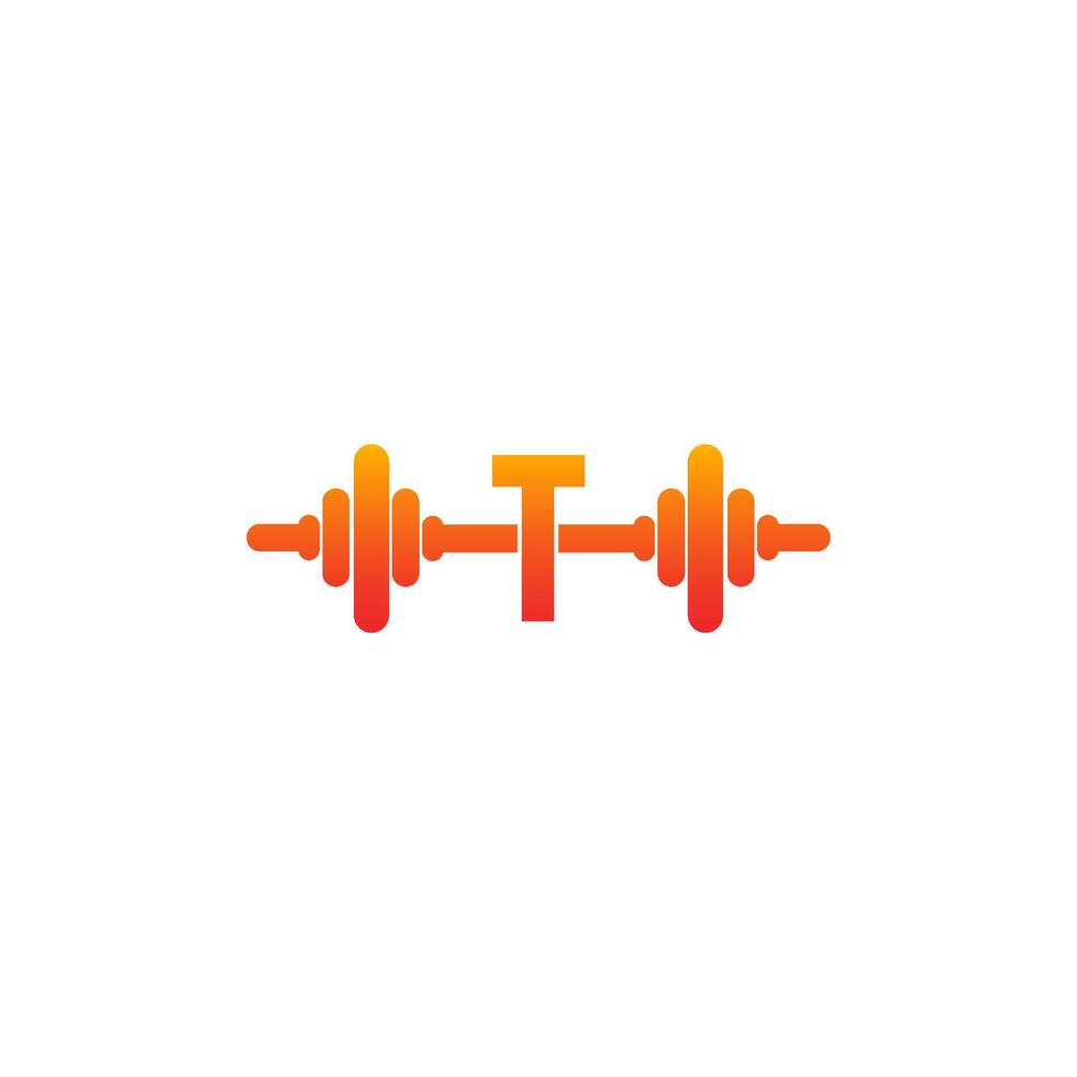 bokstaven t med skivstång ikon fitness design mall illustration vektor
