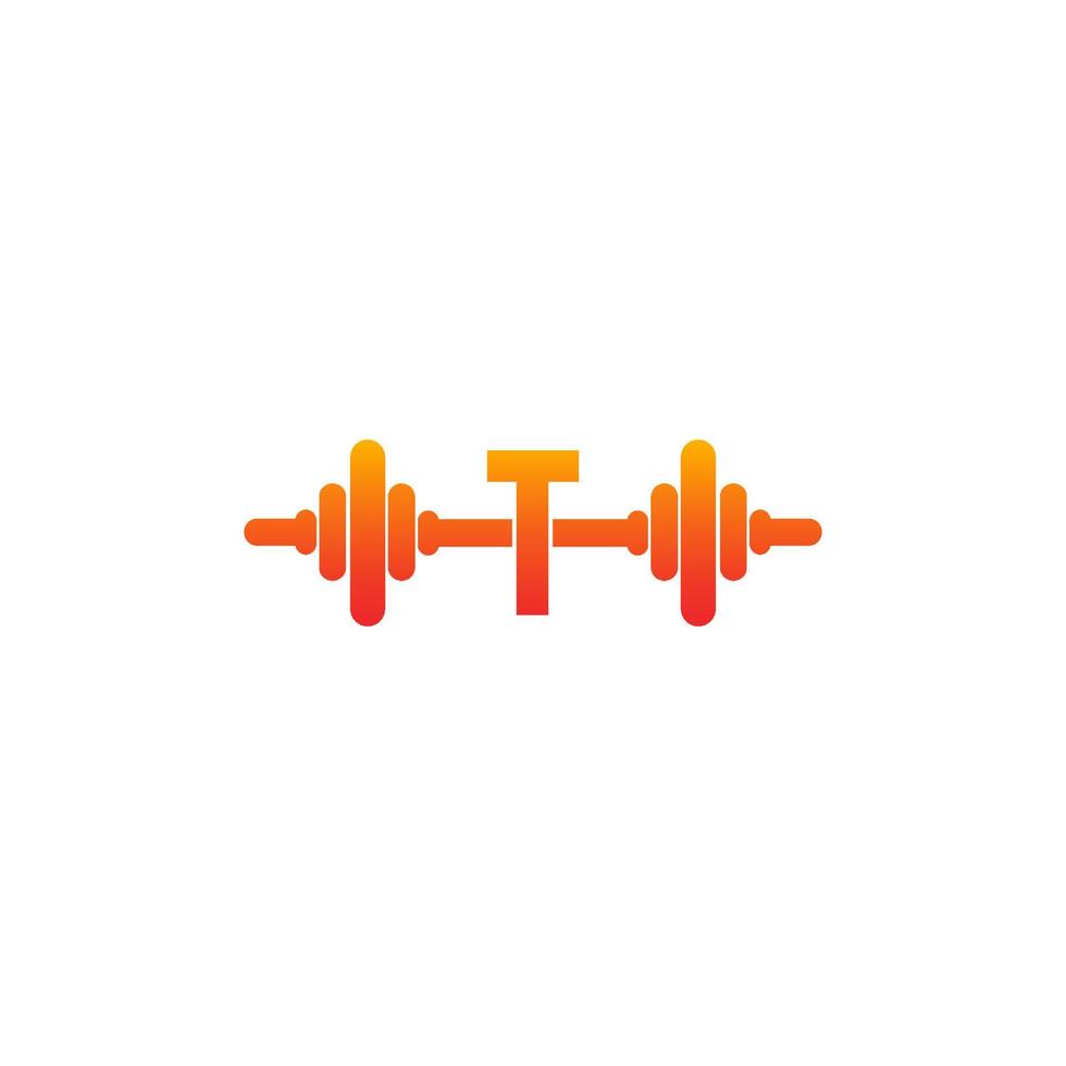 buchstabe t mit barbell symbol fitness design template illustration vektor