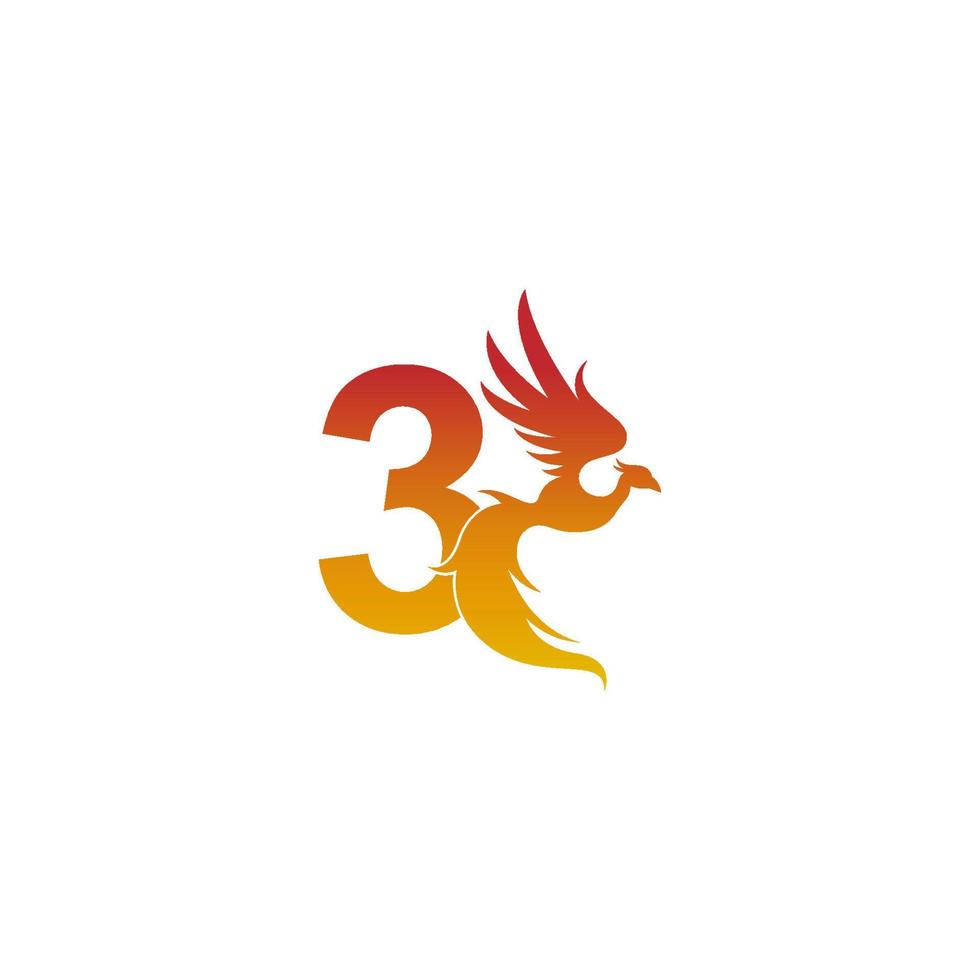Nummer 3-Symbol mit Phönix-Logo-Design-Vorlage vektor