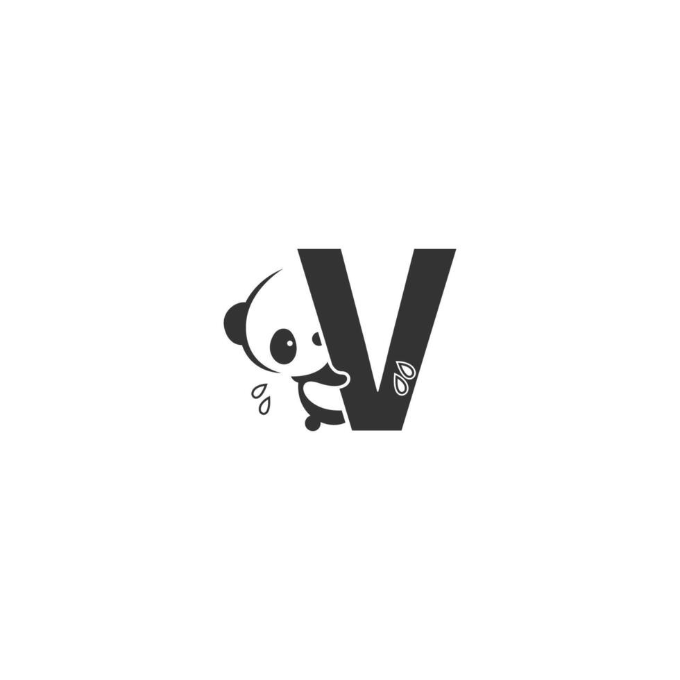 panda ikon bakom bokstaven v logotyp illustration vektor