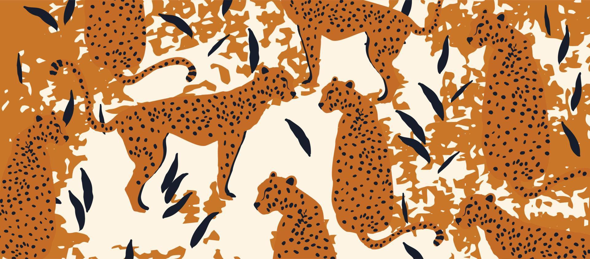 trendiga och moderna djurlivsmönster med leoparder. leoparder och löv vektor illustration design