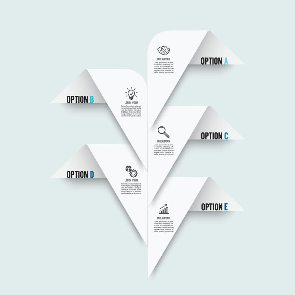 Vektor-Infografik-Vorlage mit 3D-Papieretikett, integrierte Kreise. Geschäftskonzept mit 5 Optionen. für Inhalt, Diagramm, Flussdiagramm, Schritte, Teile, Zeitachsen-Infografiken. vektor