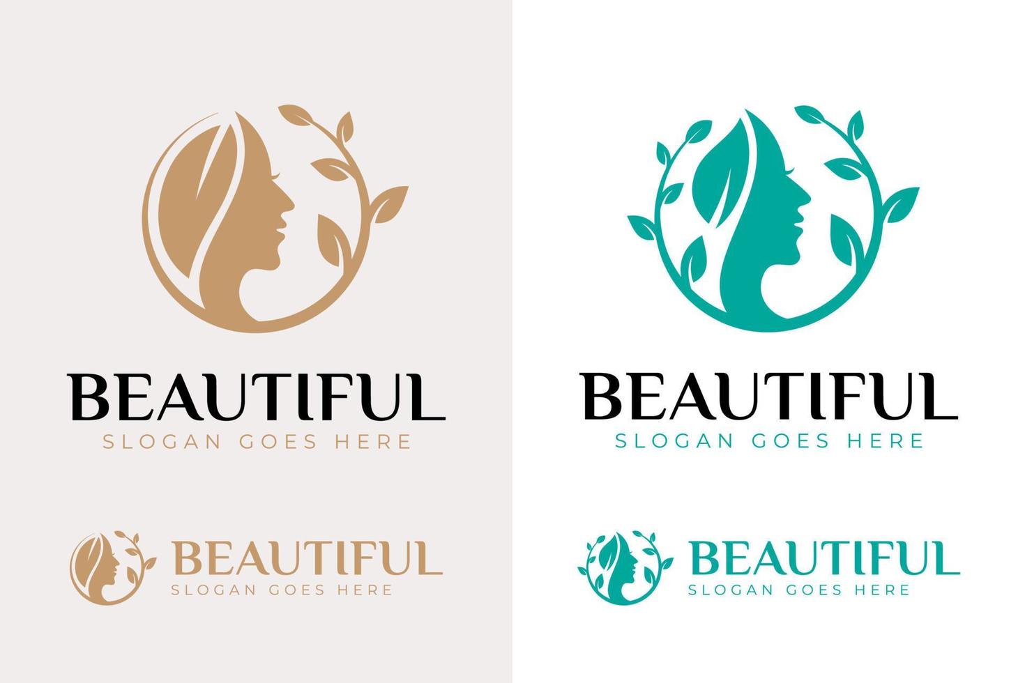 vacker kvinnas ansikte blomma logotyp samling. abstrakt designkoncept för skönhetssalong, massage, tidning, kosmetika och spa vektor