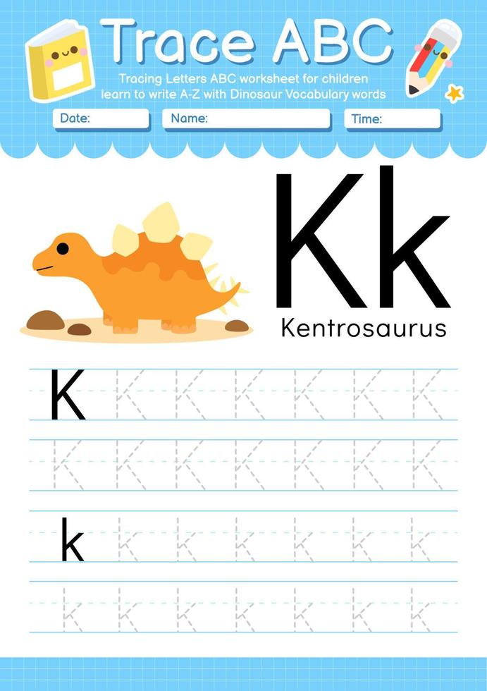 alphabet spur buchstabe a bis z vorschularbeitsblatt mit dinosauriertyp vektor