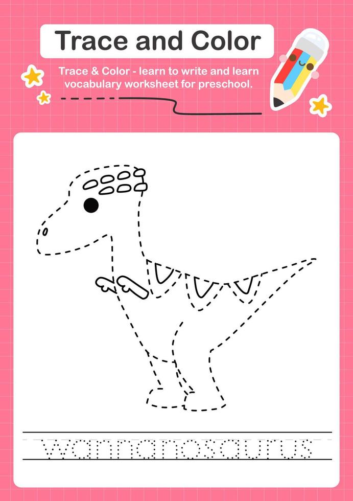 Arbeitsblätter mit dem Dinosaurier nachzeichnen und ausmalen vektor