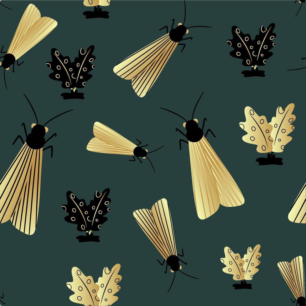 seamless mönster av guld och svarta fjärilar. mall för design av trendiga tyger, hemtextilier, kläder, papper, tapeter, ovanliga förpackningar, gardiner. vektor illustration.
