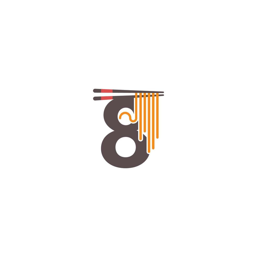 Nummer 8 mit Essstäbchen und Nudel-Icon-Logo-Design vektor