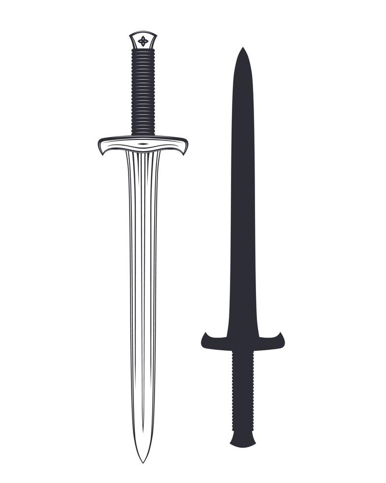medeltida svärd isolerade över vita vektor