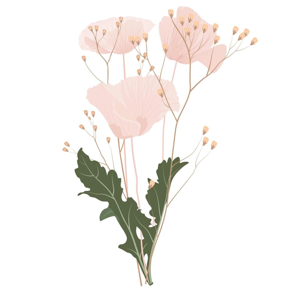 bukett vektor stock illustration. ett element för en bröllopsinbjudan. isolerad på en vit bakgrund. rosa blommor. närbild.