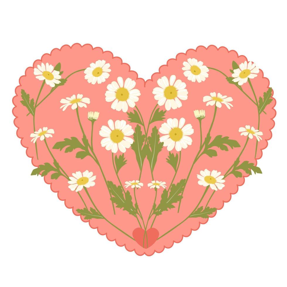 romantisches Kartenherz in Gänseblümchen. Vektorvorratillustration. Liebe. Valentinstag. das Logo des Blumenladens. vektor