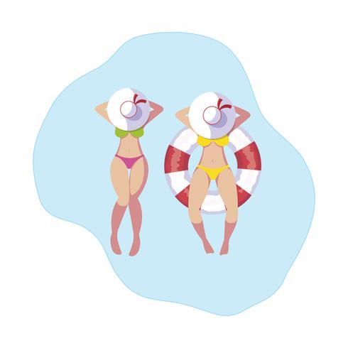 Mädchen mit Badeanzug und Bademeister schwimmen im Wasser vektor