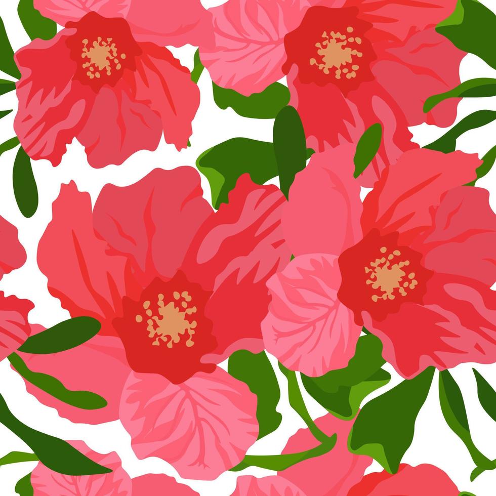 vektor stock illustration av en granatäpple blomma. röd delikat blomma närbild. rosenknopp med ömtåliga kronblad. ett oändligt mönster. för omslagspapper. idealisk för tapeter, ytstrukturer, textilier.