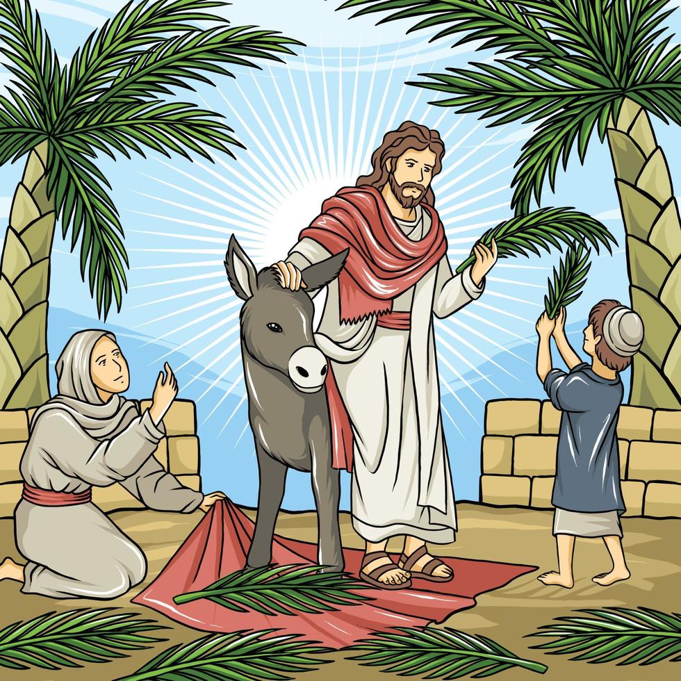 Palmsonntag Thema Jesus auf dem Esel vektor