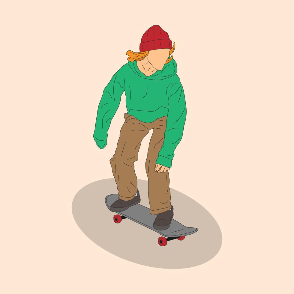 Ein Mann spielt mit seinem Skateboard. Cartoon-minimaler Stil. flache vektorillustration vektor