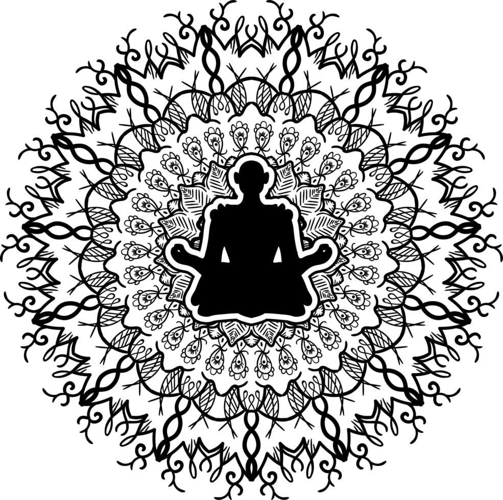 yoga symbol, monokrom mandala konst vektor