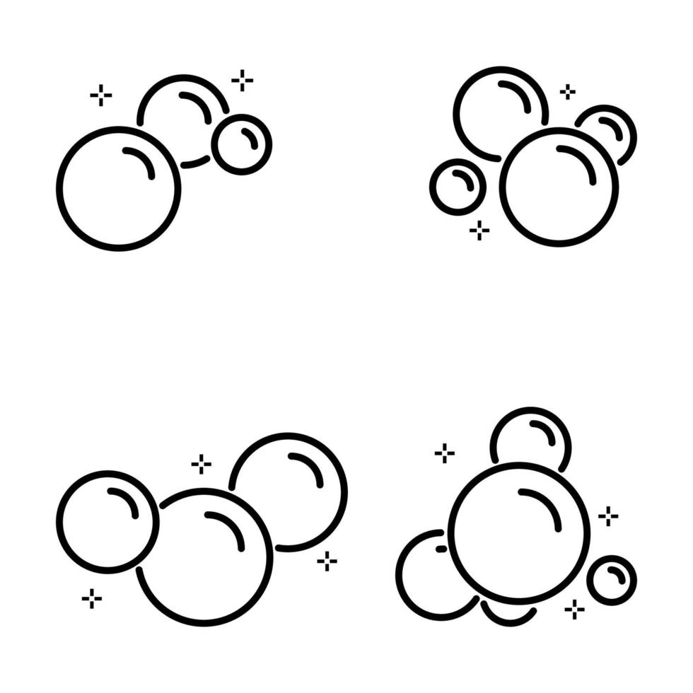 bubblor set ikon mall, tvålskum, kolsyrad dryck, syrgas bubbla symbol vektor tecken isolerad på vit bakgrund illustration för grafisk och webbdesign.