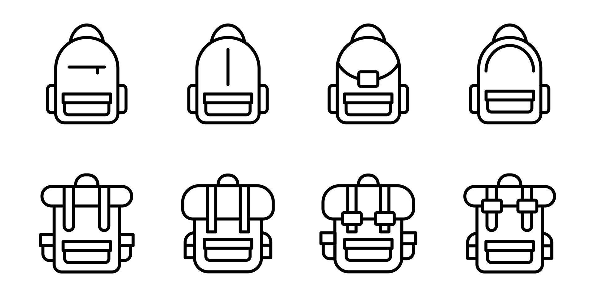 das beste Rucksack-Icon-Set-Design, Sammlung hochwertiger Vektorgrafiken im trendigen Linienstil mit schwarzer Farbe, geeignet für viele Zwecke vektor