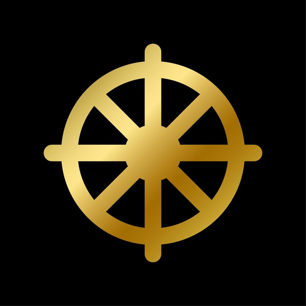 dharma chakra symbol isolerad buddhism gyllene tecken vektor