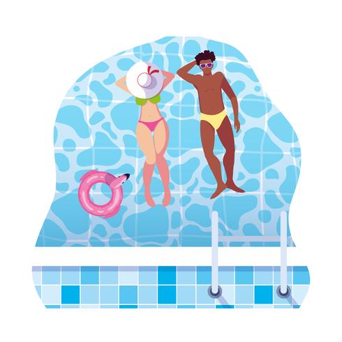 interracial par med baddräkt som svävar i vatten vektor