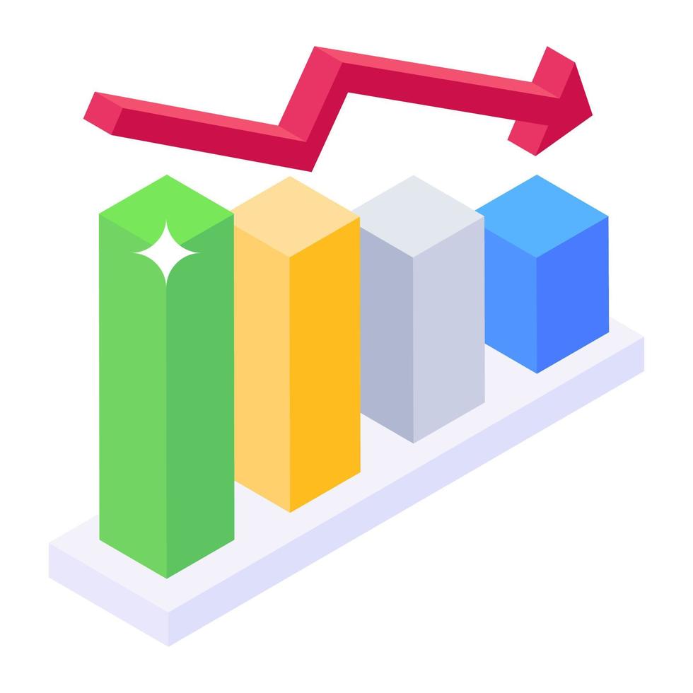 en infografik med minskningspilar, nedåtgående diagrammets isometrisk ikon vektor