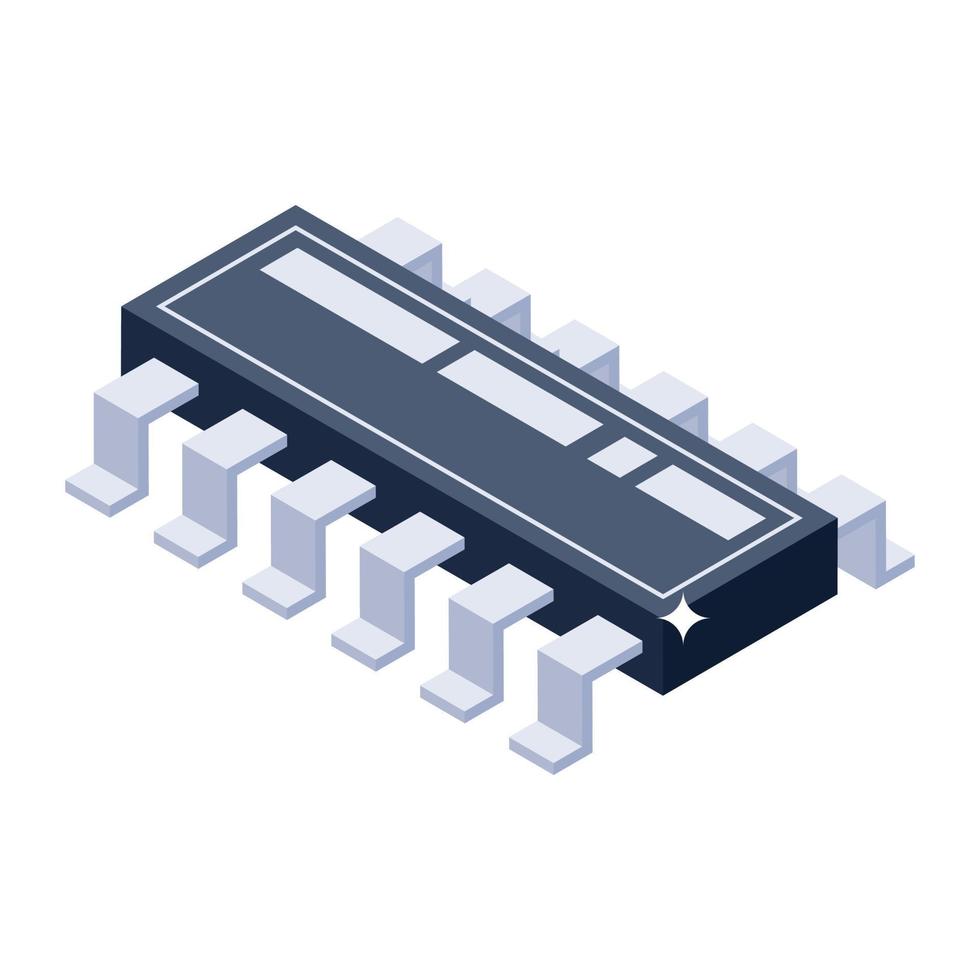 en elektrisk mikrokontrollerikon, isometrisk stil av integrerad krets vektor