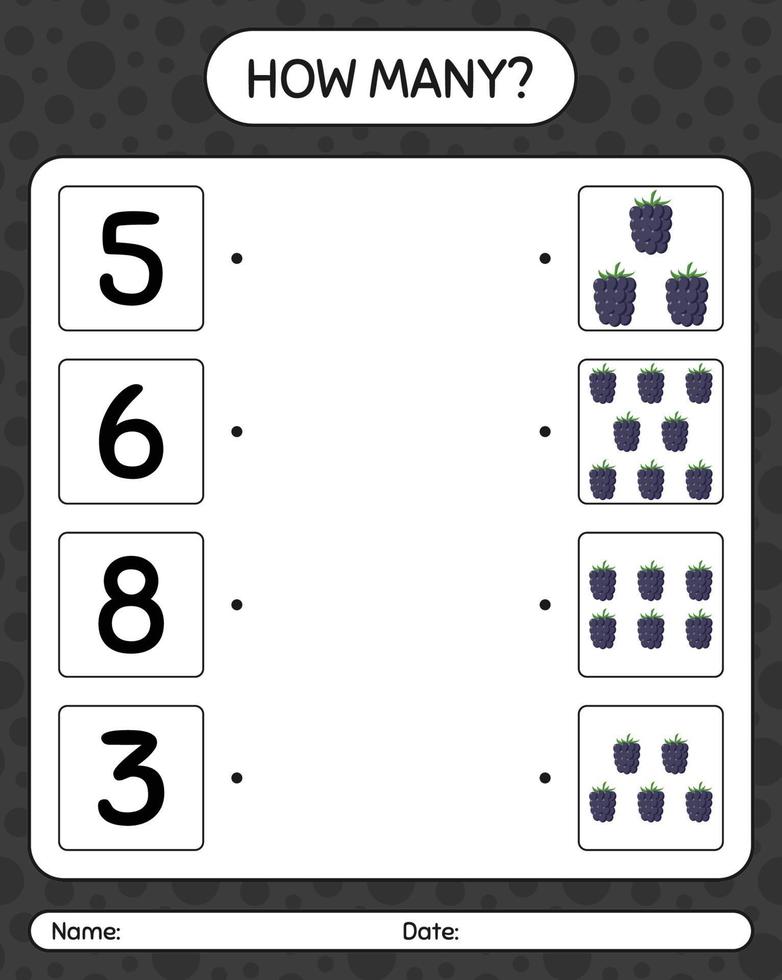 wie viele zählspiel mit blackberry. arbeitsblatt für vorschulkinder, kinderaktivitätsblatt, druckbares arbeitsblatt vektor
