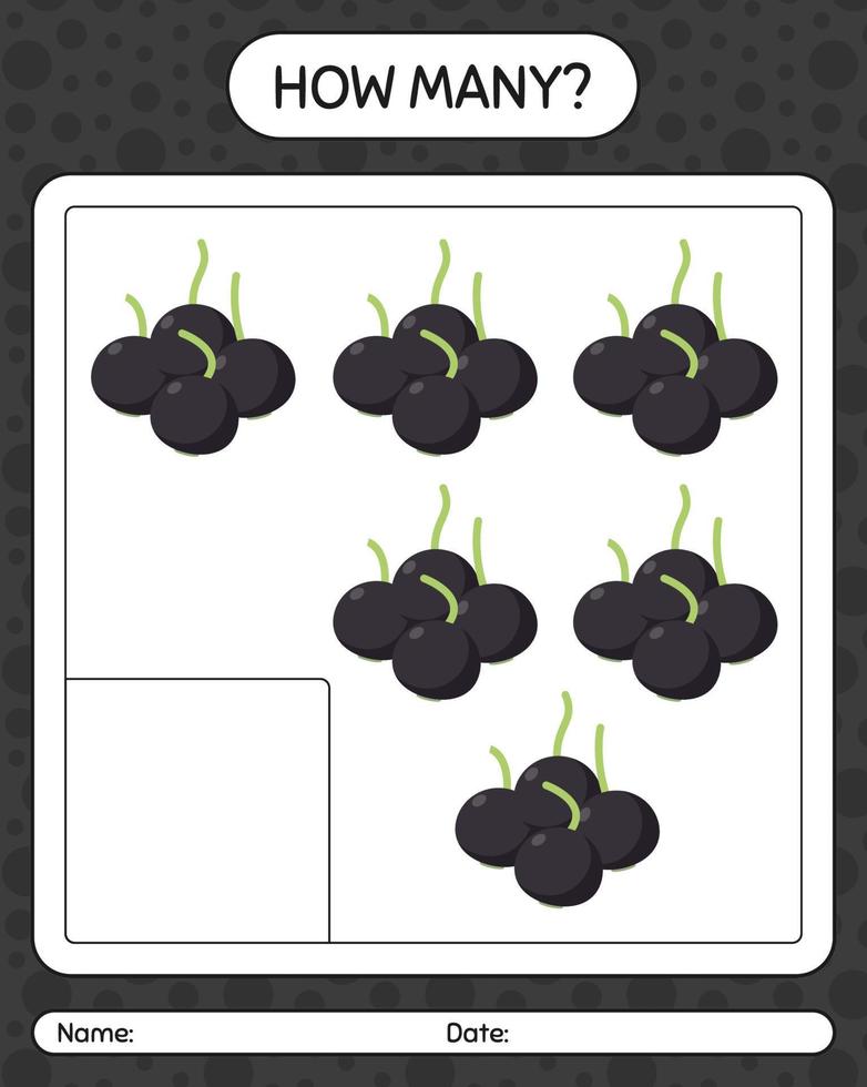 Wie viele Zählspiel mit Kratzbeere. arbeitsblatt für vorschulkinder, kinderaktivitätsblatt, druckbares arbeitsblatt vektor
