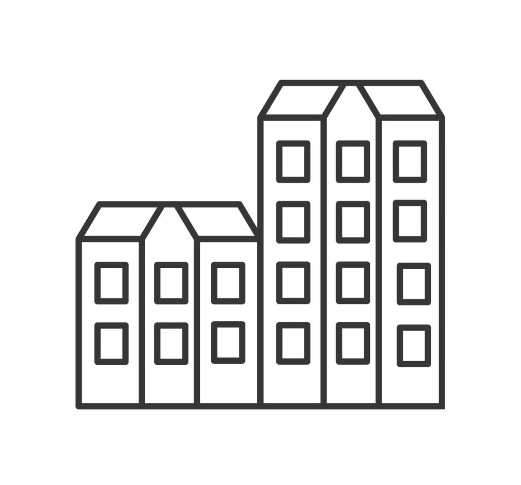 linjära stadsbyggnader och illustrationer av hus och arkitektoniska skyltar vektor