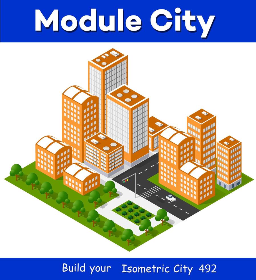 3d stadtbild stadtstraße öffentliches blockhaus aus vektor