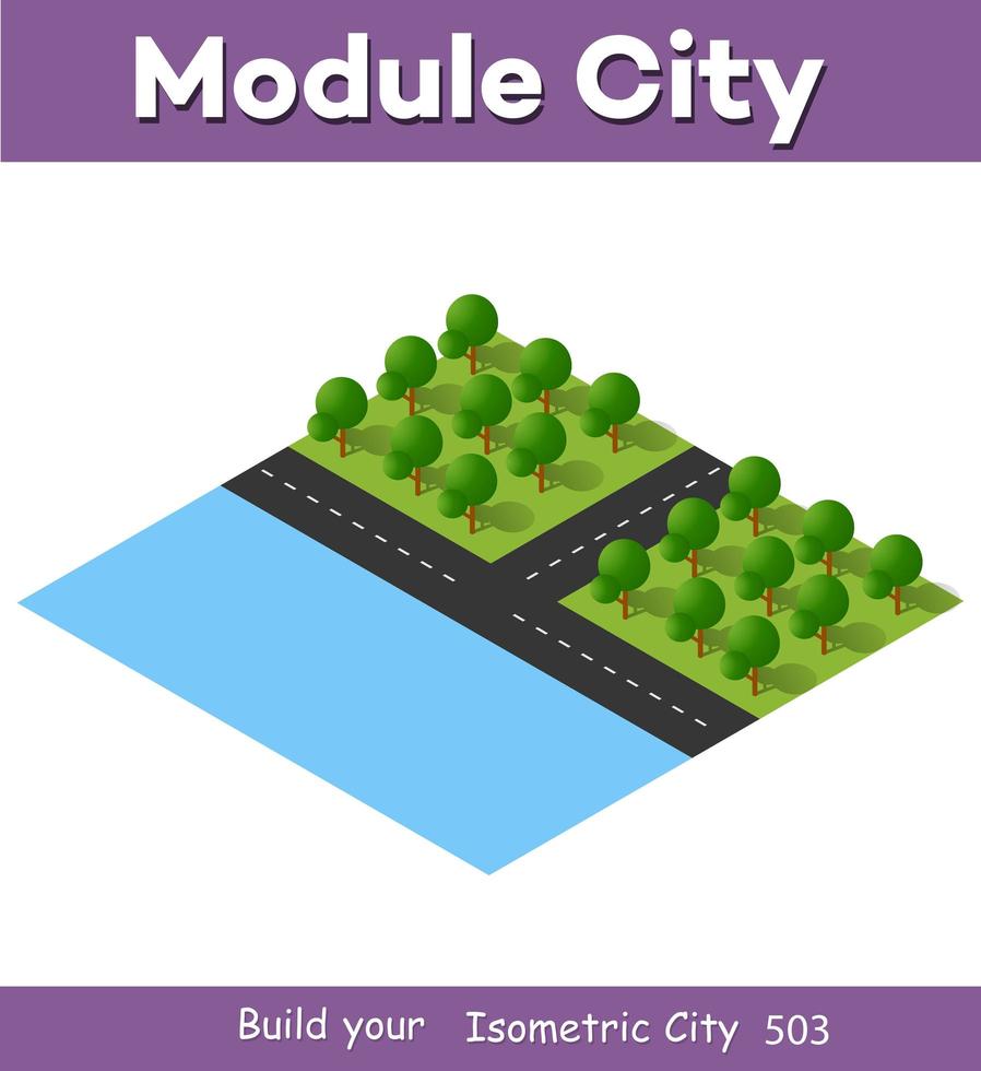 isometrisk 3d illustration vy från ovan till skogskvarteret vektor