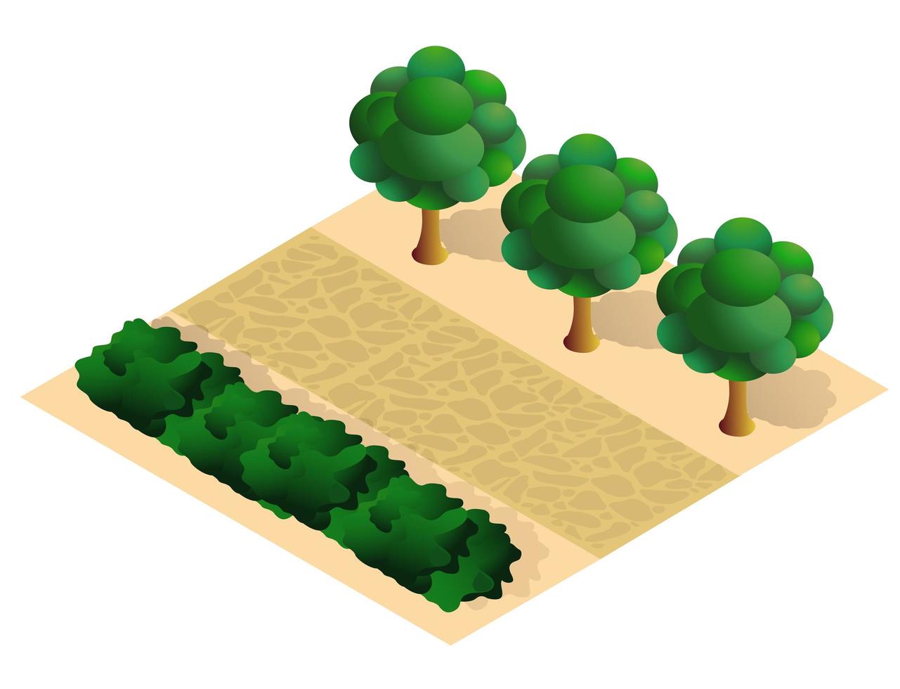 stadskvarter ovanifrån landskap isometrisk 3d-illustration med träd med park vektor