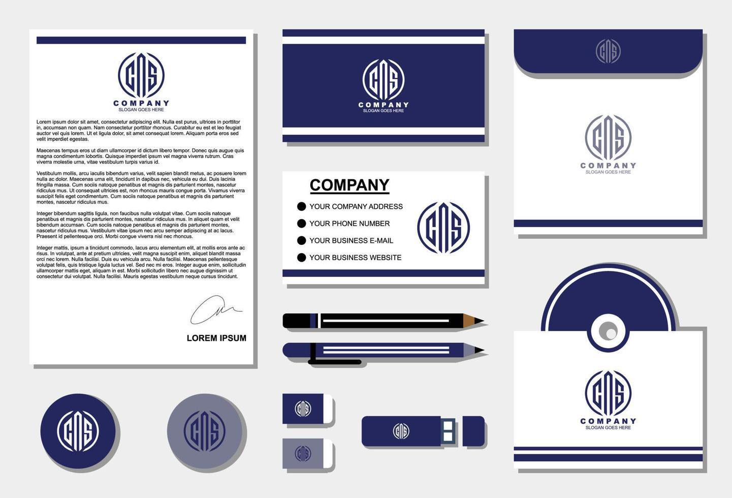 brev cns monogram logotyp design med brevpapper mall vektor