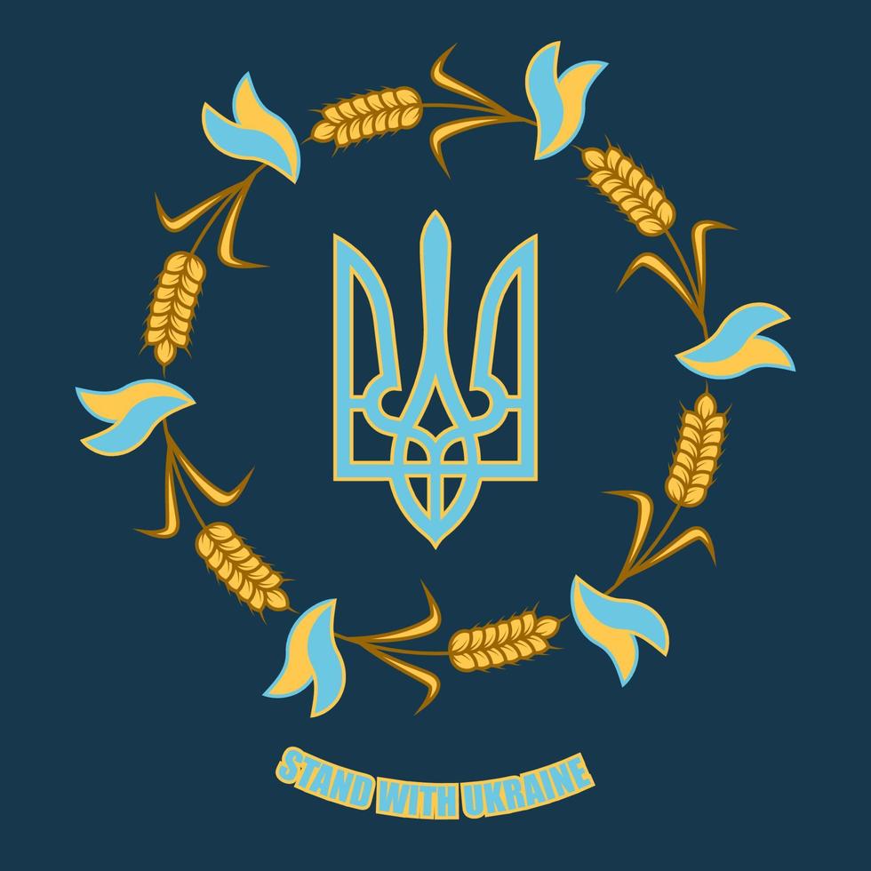 wappen der ukraine in einem rahmen aus weizen mit symbolen der ukraine vektor