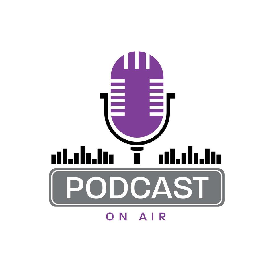 Podcast-moderner Logo-Vektor mit rotem Hintergrund. Vektor isoliert