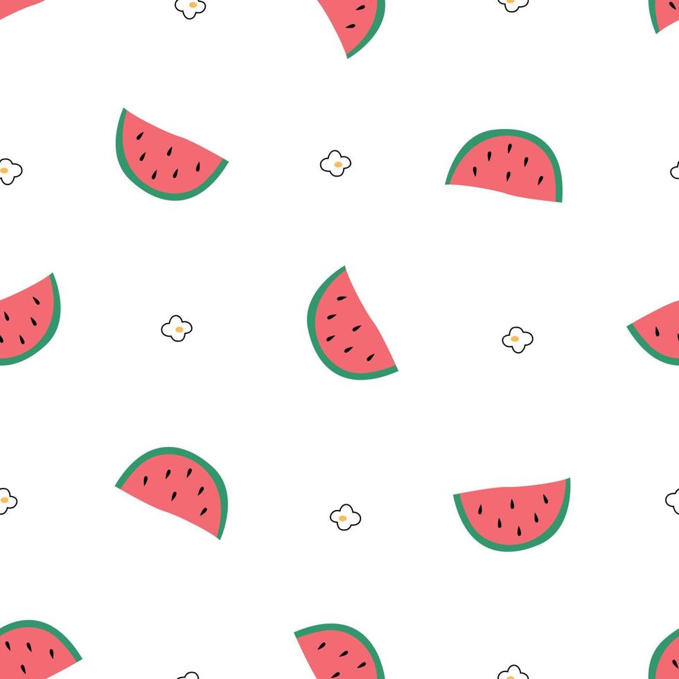 barnkammare sömlöst mönster vattenmelon på vit bakgrund användning för utskrifter, tapeter, textilier, vektorillustrationer vektor
