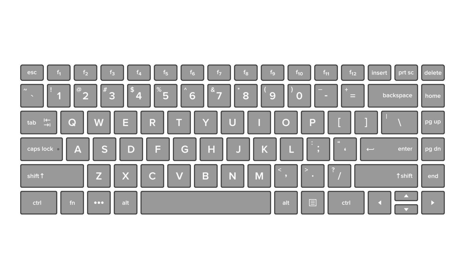 Vektordarstellung der Tastaturansicht. geeignet für Grundelemente von Computer-Texteingabegeräten, Smartphones und Digitaltechnik. qwerty-tastaturlayout. vektor
