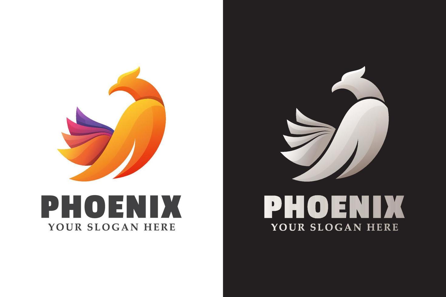 fantastisk phoenix, flugörn, falk, gradient logotyp illustration två version vektor