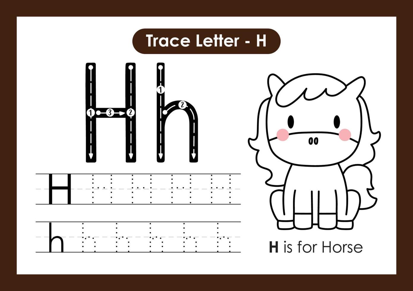 alphabet spur buchstabe a bis z vorschularbeitsblatt mit buchstabe h pferd vektor