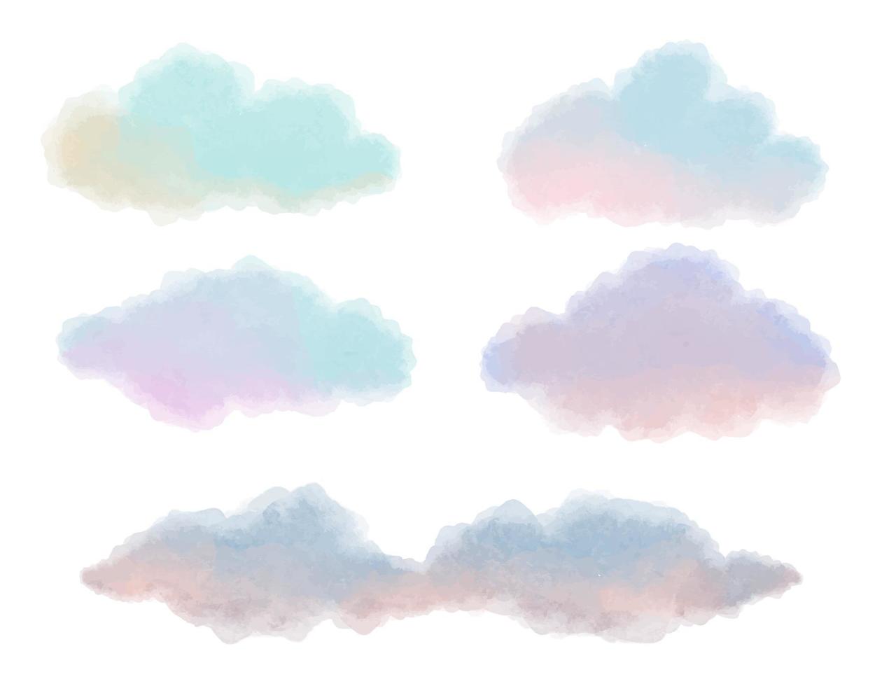 samling av akvarell handritade moln i pastellfärger vektor