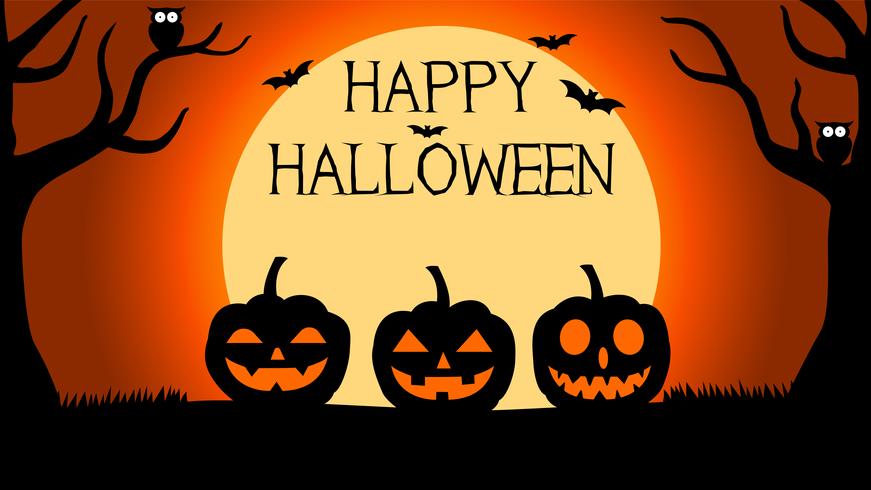 Halloween-Hintergrund mit Schattenbildern von Kürbisen unter Vollmond vektor