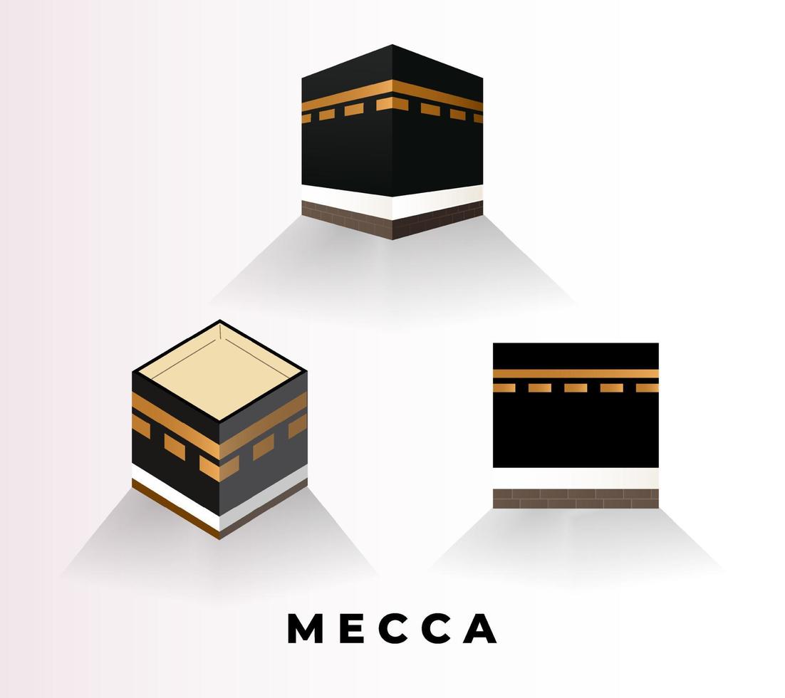 Sammlung der islamischen Vektorillustration Mekkas lokalisiert auf weißem Hintergrund. die heiligste muslimische Mekka-Designvektorillustration. mekka saudi arabien cartoon design vektor