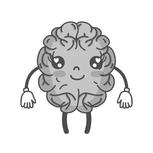 Graustufenkawaii niedliches glückliches Gehirn mit den Armen und Beinen vektor
