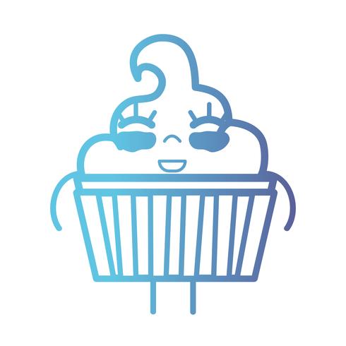 Linie kawaii niedliches glückliches süßes Muffin vektor