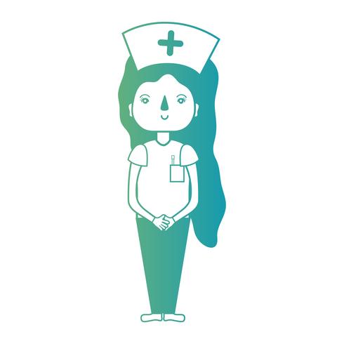 linje kvinna sjuksköterska med uniform och frisyr design vektor