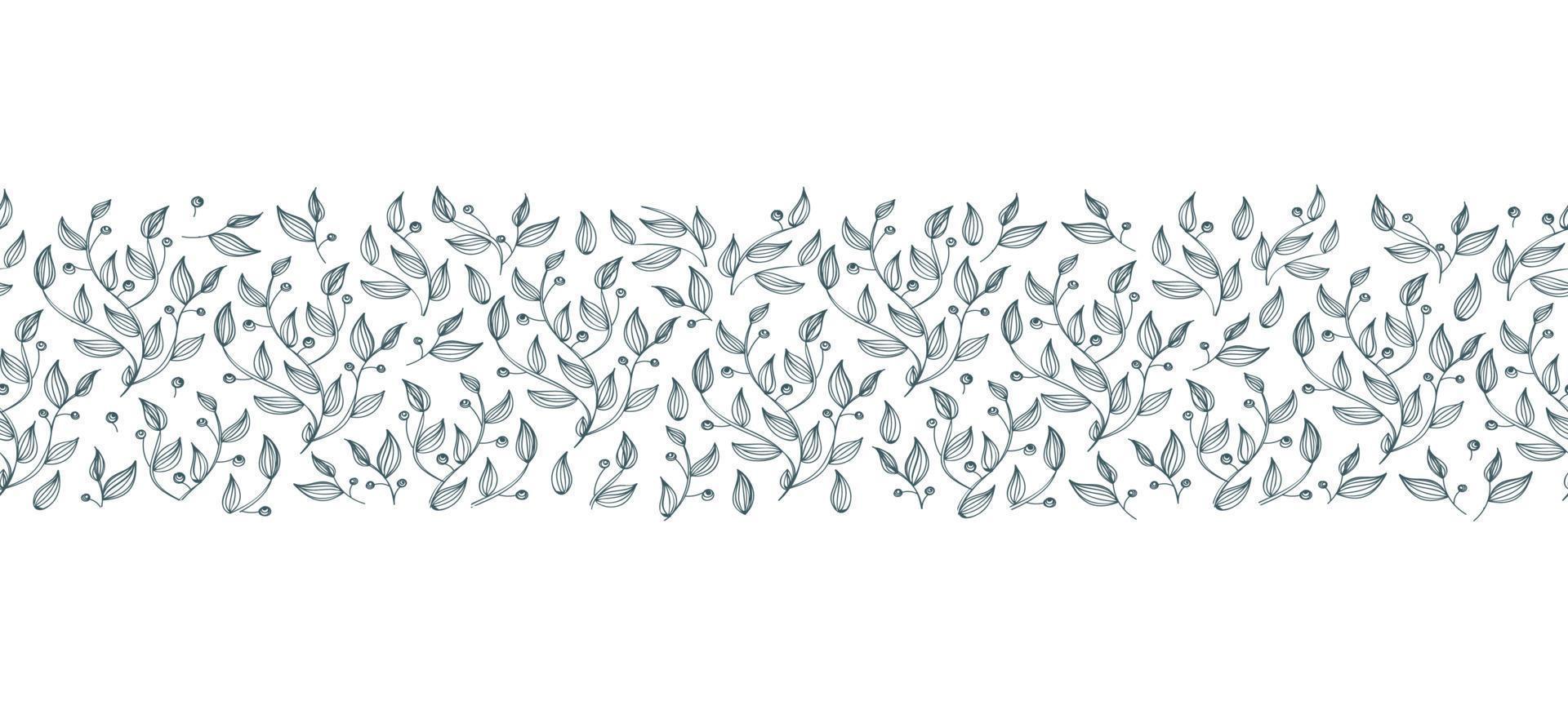 sömlös borste, kant med växtdesign. blommig ram bakgrundsmall med löv, grenar sömlösa kanter, grönska ram. vektor