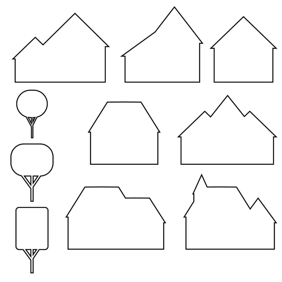 hus och träd Ikonuppsättning isolerad på vit bakgrund vektor