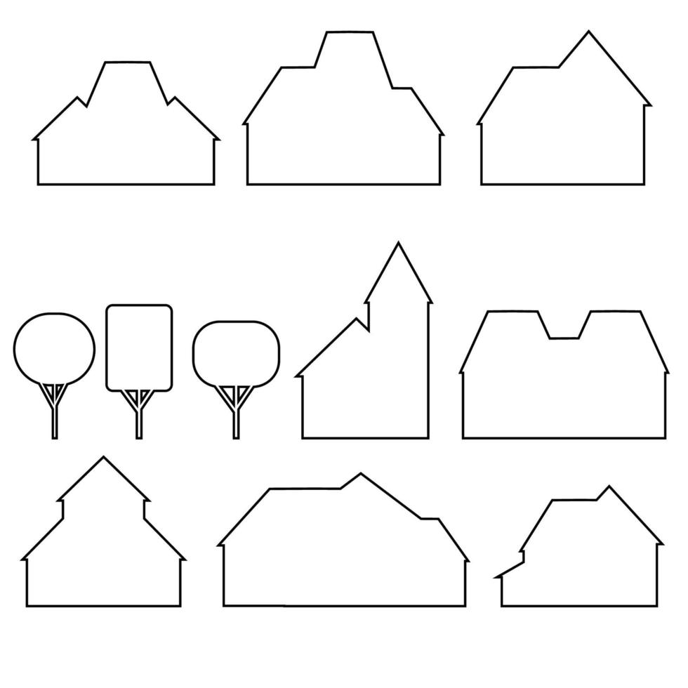 hus och träd Ikonuppsättning isolerad på vit bakgrund vektor