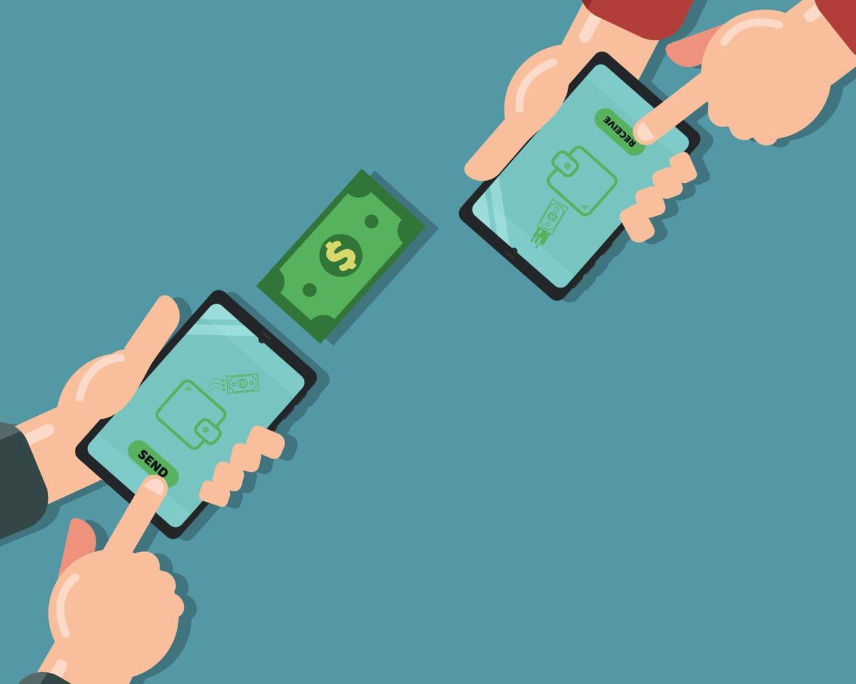 Senden und empfangen Sie Geld auf Smartphone-Vektorillustration vektor