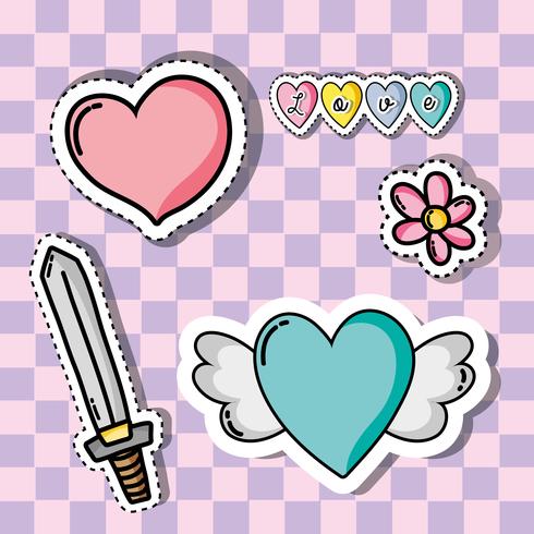 Set Valentinstag Patches Design vektor