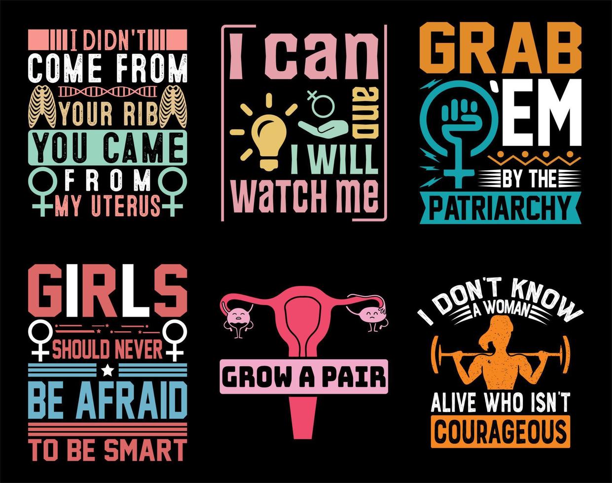 T-Shirt-Designpaket zum internationalen Frauentag vektor